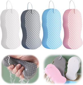Magic Exfoliating Bath Sponge Magic Exfoliating Body Scrubber Skin Friendly & Reusable for Adults Women and Men (Blue+Pink)