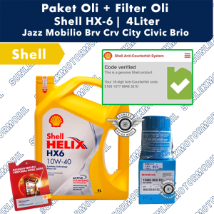 [GRATIS FILTER OLI RK9] Paket Ganti Oli Shell HX6 4L + RK9 Jazz Mobilio Brio Civic City BRV CRV HRV