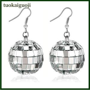 tuokaiguoji 1 Pair 70s Color Shiny Disco Ball Dangle Earrings for Women Cool Fashion Jewelry Retro Round Drop Earrings