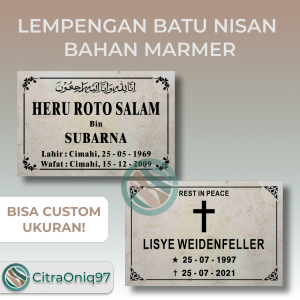 BATU NISAN LEMPENGAN MUSLIM/NON MUSLIM BAHAN MARMER UJUNG PANDANG