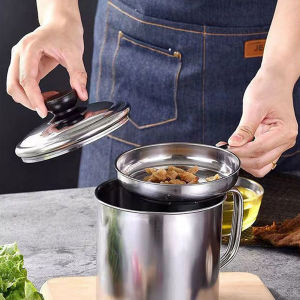 AVINAS 1.3L Stainless Steel Oil Draining Pot with Strainer Cover Large Capacity Kitchen Household Leak-Proof Oil Bottle