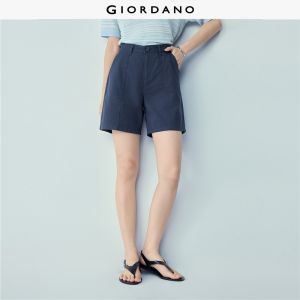 GIORDANO Women Shorts 100% Cotton Exposed Seam Shorts Mid Rise Regular Fit Fashionable Casual Shorts 13406301