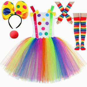 11.11 Vibrant Rainbow Joker Themed Layered Tulle Outfit Circus Style Fluffy Bottom for Halloween Banquet Talent Show Carnival Costume h2610