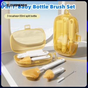 6 In 1  Baby Bottle Brush Set Portable Travel Home Silicone Brush Cleaner Kit Bottle Drying Rack Baby Bottle Brush Set Elecrimens11