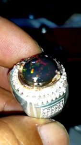 Cincin Batu Kalimaya Black Opal Asli Banten Ring Perak Asli 925