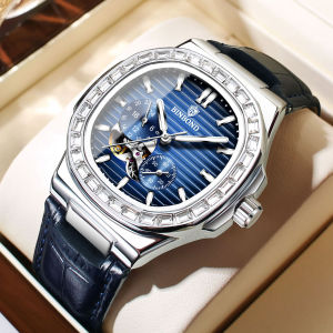 Genuine leather BINBOND automatic watch for men waterproof tourbillon square business stainless steel mechanical watch