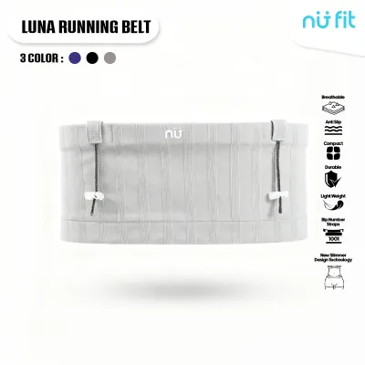 Nu Fit - (HITAM ABU DAN BIRU) Luna Running Belt - Tas Lari Unisex dengan BIB - Tas Pinggang Olahraga Multi Fungsi - Tas Lari Pria Elastis