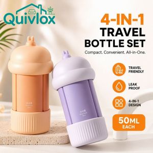 Quivlox 4 In 1 Travel Dispenser Bottle Set Leak Proof Portable Container For Shampoo Lotion Shower Gel