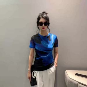 AMMIN เสื้อยืดคอกลมสำหรับผู้หญิงเสื้อเบลาส์สง่างามแบบลำลองขนาดใหญ่พิเศษคอกลมแขนสั้นพิมพ์ลายย้อมสีตำแหน่งแฟชั่นเรียบง่ายฤดูร้อน2024