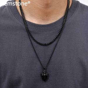 Kemstone Stainless Steel Zircon Inlaid Sword Shield Pendant Necklace for Men Black & Silver