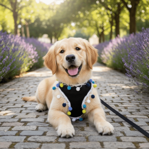 SDFSF Adjustable Dog Harness Vest Colorful Ball Breathable Mesh Pet Harness Leash Pet Leash Set Escape-Proof Pet Walking Rope Training