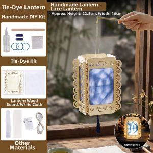 Brisa mid-autumn lantern chinese new year decoration items home 灯笼 Retro Tie Dyed Lanterns Rabbit Shape Classical Wooden Handheld Lanterns Creative Handmade Glowing Lanterns Mid-Autumn Festival