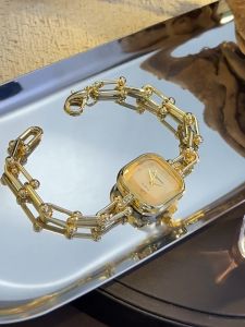 Womens Watch Fashion Gold Hollow Strap Quartz Niche Light Luxury Vintage Casual Square Dial Female Wrist Watch Gifts