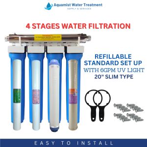 Water Filtration System Top Selling 4 Stages 20" Slim Type Refillable Deepwell Standard Plus 6 GPM UVLight Set Up Complete Set