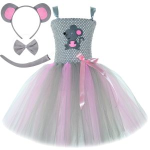 Pink Gray Mouse Costumes for Baby Girls Grey Rat Tutu Dress for Kids Toddler Halloween Outfit Children Animal Birthday Clothes2026