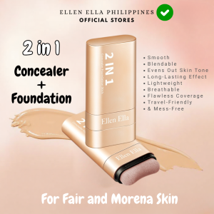 ⚡ Ellen Ella 2-in-1 Sweatproof Stick Foundation with Built-in Brush | Full Coverage + Oil Control | Lightweight Matte Finish for Daily Use | Long-Lasting Base Makeup.