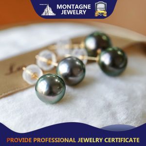 Montagne Jewelry Natural Tahiti Seawater Black Pearl earrings 18k Pure Gold Simple Fashion Fine Jewellery Stud Earring