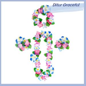 Ditur 4Pcs set Hawaiian Flower Leis Garland Necklace Wreath Petal Headband Bracelet Beach Party Decor Wedding Dressing Accessories