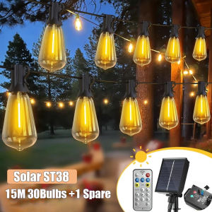 Powdeom 8 Modes Solar String Lights Raya Decoration Outdoor Waterproof Solar Patio Lights Dimmable Lights New Year Decorative Light
