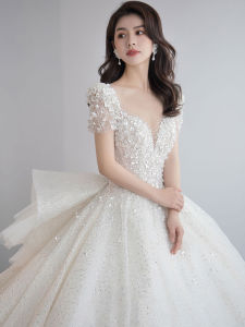 Glary Star One-shoulder Wedding Dress Brides Main Yarn Trailing Texture French Light Wedding Dress Small Simple Main Wedding Dress