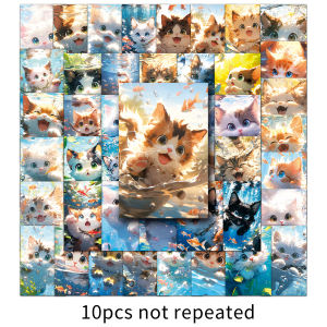 50pcs Cute Animal Cat Sticker Cartoon Fantasy Cat Playing in Water Graffiti Furniture Room Wall Stickers Decorative
