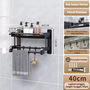 HOMIX Rak Sabun Kamar Mandi Rak Kamar Mandi Stainless Hitam Dinding Rak Bumbu Dapur Dipasang Tanpa Harus Dilubangin Dibagian