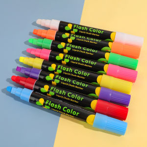 8pcs 6MM Fluorescent Pen LED Board Advertising Pen Light Board Pen Glass Erasable Whiteboard Green Blackboard Pen Liquid Chalk 