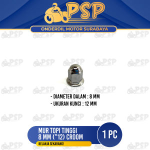 Mur Topi Tinggi 8mm K12 Croom (Harga Per 1 PC) - Mor Mur Ring Baut Baud Flange Fleng Pleng Topi Cap
