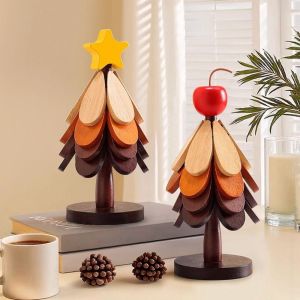 YESMILE Tree Shape Coaster Heat Resistant Solid Wood Insulation Mat Creative Home Ornament Pot Mat Dining Table