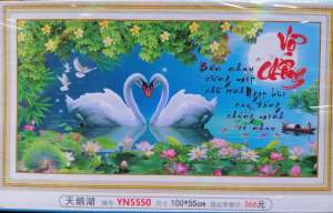 Tranh đính đá Vợ chồng 2 con thiên nga (về tự đính) YN5550