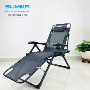Ghế xếp thư giãn Sumika 168 (tải trọng 300kg có thể ngã thành giường nằm tặng khay đựng ly điện thoại)