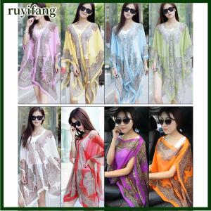 ruyifang ผ้าพันคอกันแดดพิมพ์ลายผ้าชีฟองผ้าคลุมไหล่โพลีเอสเตอร์สำหรับผู้หญิงผ้าคลุมไหล่ผ้าไหมชายหาด