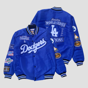 Jaket Varsity Los Angeles Dodgers Baseball MLB Full Bordir Casual Vintage - Blue