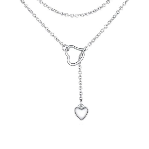 Sophisticated Y Chain Necklace with Heart Details Chic Y Shape Necklace Charm with Double Heart Designs Pendant
