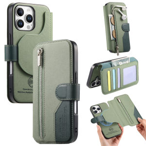 2 in1 Detachable Zipper Leather Wallet Flip Case For iPhone 16 Pro Max 15 14 13 12 11 16E 16Plus Luxury RFID Stand Book Cover