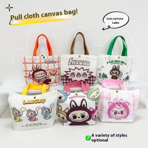 Dễ thương phim hoạt hình labubu in túi xách vải bố hàng ngày phù hợp với hợp thời trang Tote Túi