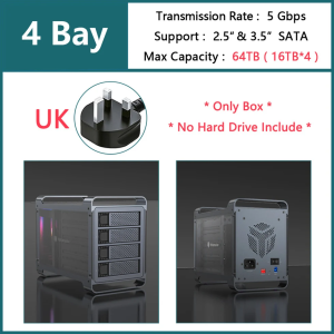 Yottamaster 5 Bay Raid Hard Drive Enclosure Aluminum USB3.0 4 Bay HDD Enclosure for 3.5"/2.5" SATA HDD/SSDs Gaming External Hard Drive Caddy with RGB Fan