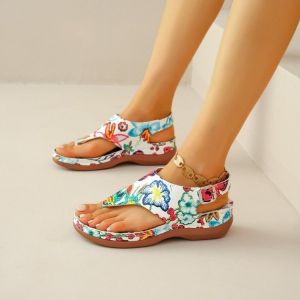 Free Shipping Plus-Size WomenS Sandals 2026 Collection Featuring Ethnic-Style Embroidery Floral Designs And A Back-Strap Design With A Wedge Heel