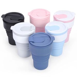 MMLUCK Silicone Folding Coffee Cup with Lid 375ml Collapsible Cups with Lid Pocket Cup Foldable Portable Travel Tumbler Camping