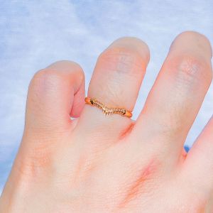 Cincin emas asli 70 16k V Fuji permata crown ukir tanpa batu ringan