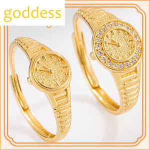 （1pair）24K Saudi Gold Nasasangla pawnable 100% Original  opening of the watch adjusts the ring for women and men couples gift