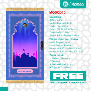 FREE CUSTOM NAMA DAN POUCH - Sejadah Anak Perempuan anti Air - Design Trendi By Mihrimah - Mosque Series