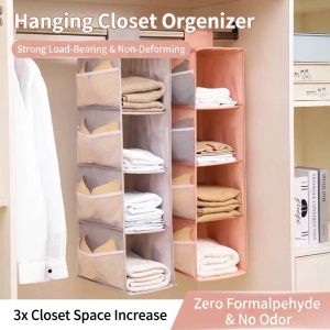 SG Ready Stock Non-woven Hanging Wardrobe Organiser 3/4 Tier Foldable Closet Vertical Storage Shelf With Side Mesh Pocke