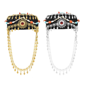 Phong cách Jeweled hat màu Ngọc Lam với thạch chi tiết và tua Vàng hat tua trang trí dài