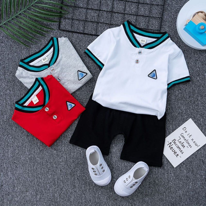 ⭐READY STOCK⭐ 2-piece tshirt budak lelaki Kids boy clothes baju baby boy clothes budak lelaki polo shirt 0-5 tahun boy cotton round neck T-shirt shorts baju kanak kanak lelaki murah set seluar Set baju bby boy baju budak lelaki set birthday boy clothes