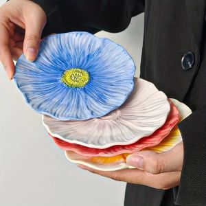 FFBH 6 Inch Floral Ceramic Small Plates Exquisite Dessert Serving Dishes for Afternoon Tea Dessert Serving Plates Tableware K7M2P