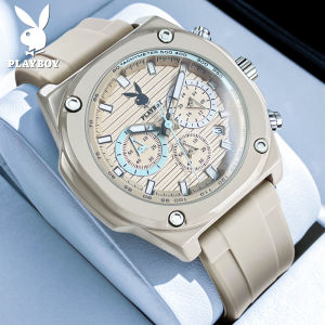 PLAYBOY Mens Watch Womens Watch Waterproof Quartz Movement Chronograph Silicone Strap Luminous Calendar Sports Style watch for men