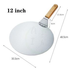 【Fast Delivery】BABEDUO Round Stainless Steel Non-stick Pizza Paddle Spatula With Oak Wooden Pizza Shovel Pastry Tools Accessories