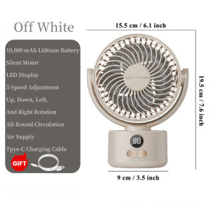 Camping Fan Portable Desk Fan Rechargeable Battery 10000mAh USB Charging Electric Fan Silent 3 Gear LED Display Fan Oscillating Table Fan Outdoor Local Stock