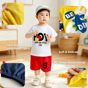 AILEBE Kids Sets 2PCS Cotton Terno Sando Shorts Set Skin-Friendly Soft Delicate Fabric 3D Cutting Ergonomic Fit Breathable Non-Stuffy No Sweat No Sticky Summer Pambahay For Baby Boys 1-4Y